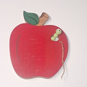 Vintage Red Apple with Worm Decor Wall Decor